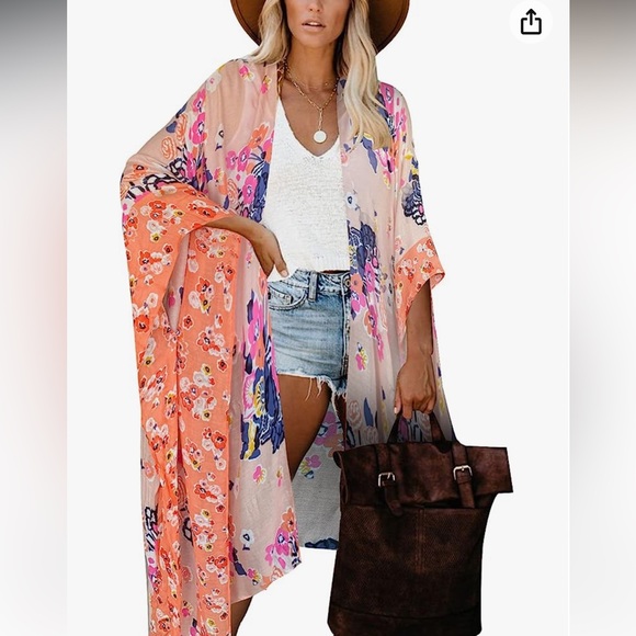 Moss Rose Women's Beach Cover up Swimsuit Kimono with Bohemian Floral Print - Picture 1 of 4